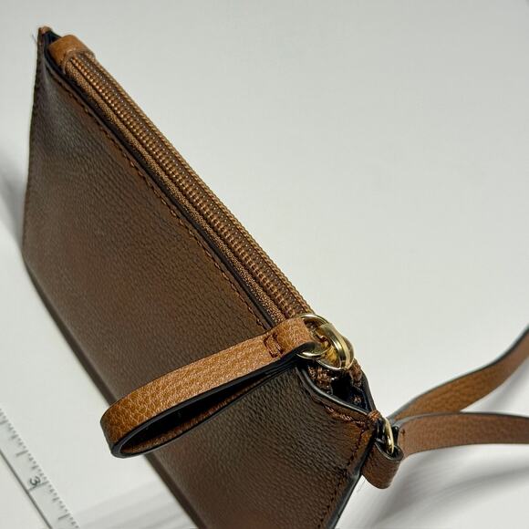 🍄‍🟫 Tommy Hilfiger Brown Leather Wristlet • Stadium Approved • Zip Wallet Women - Picture 4 of 5
